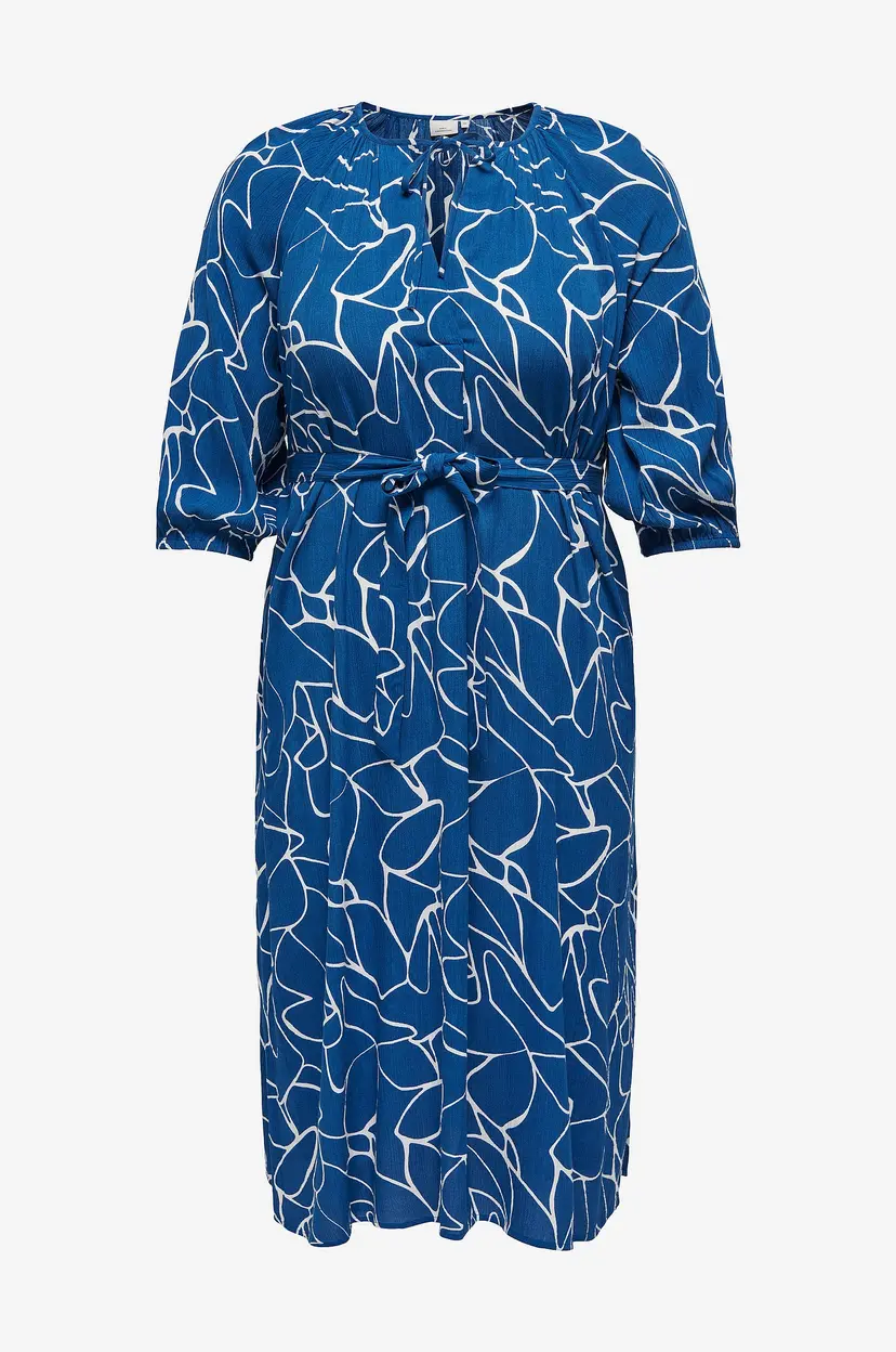 Only Carmakoma Kjole carElicia 3/4 V-neck Calf Dress - Blå