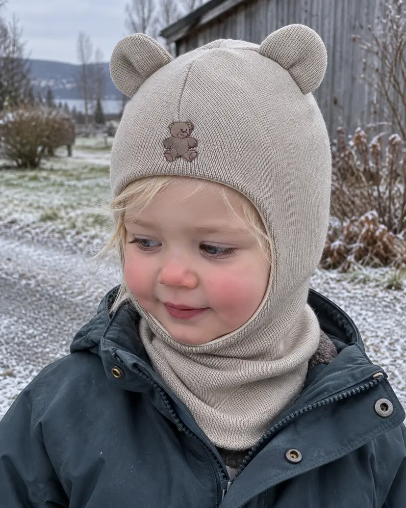 Kivat Balaclava i ull «Teddy» med runde ører Latte