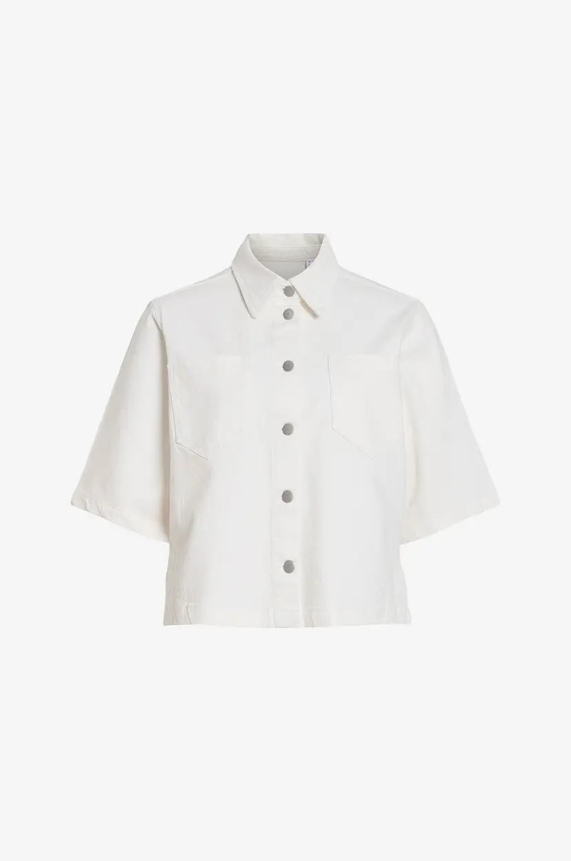 Vila Skjorte viJaf 2/4 Emb Denim Shirt White - Hvit