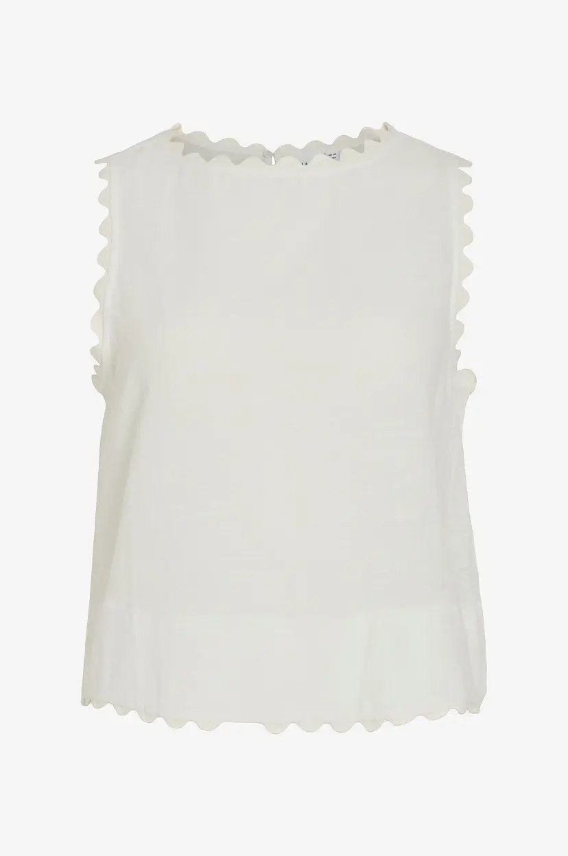 Vila Bluse viMindy O-neck S/L Scallop - Hvit