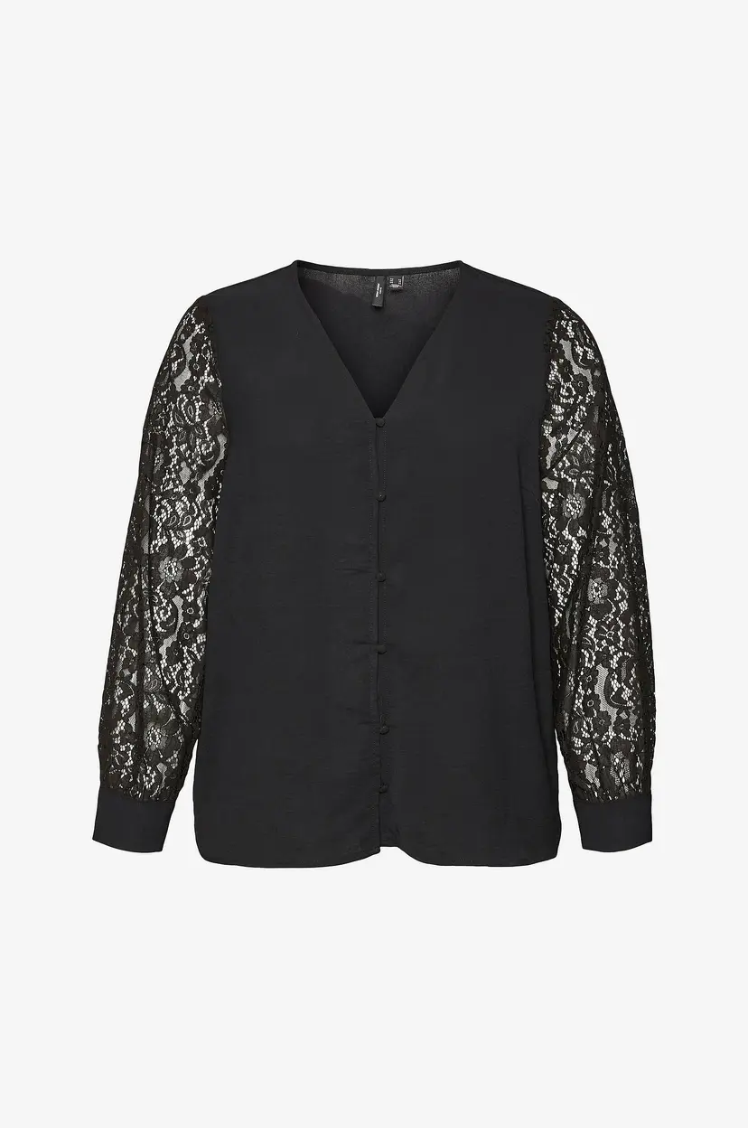 Vero Moda Curve Bluse vmcAlva Lace LS Top PA Wvn GA Cur - Svart