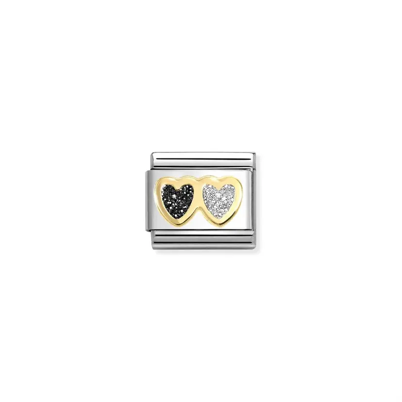 Nomination Double Black & Silver Heart