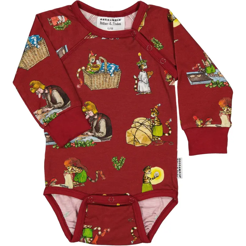 Geggamoja Body Pettson och Findus Röd - Julmotiv - 74/80