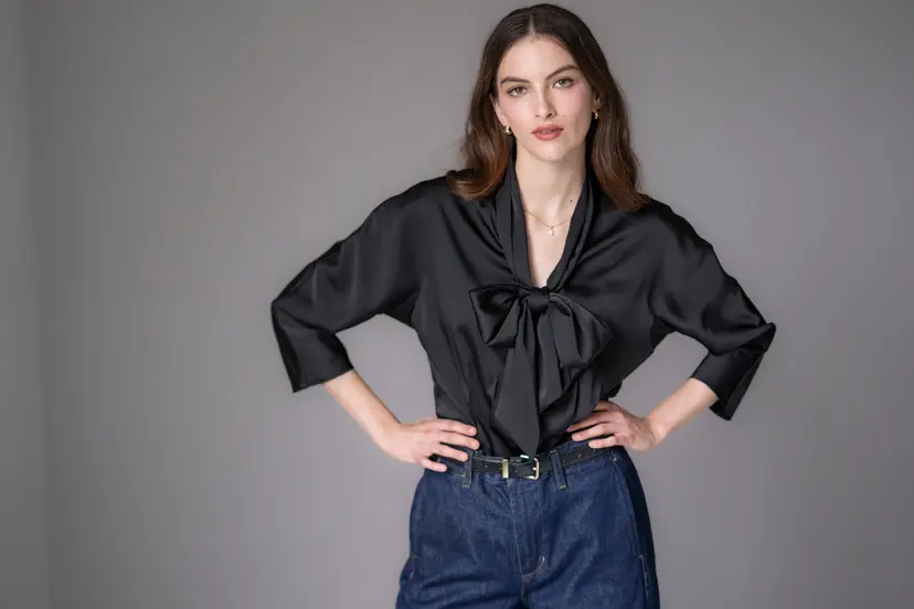 The Shirt Company CELESTE BLOUSE - Black, Satin Crepe