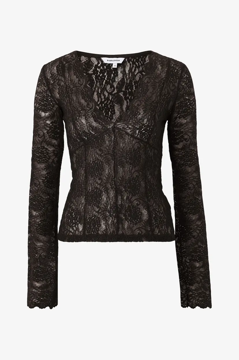 Bubbleroom Blondetopp Long Sleeve Lace Top - Brun