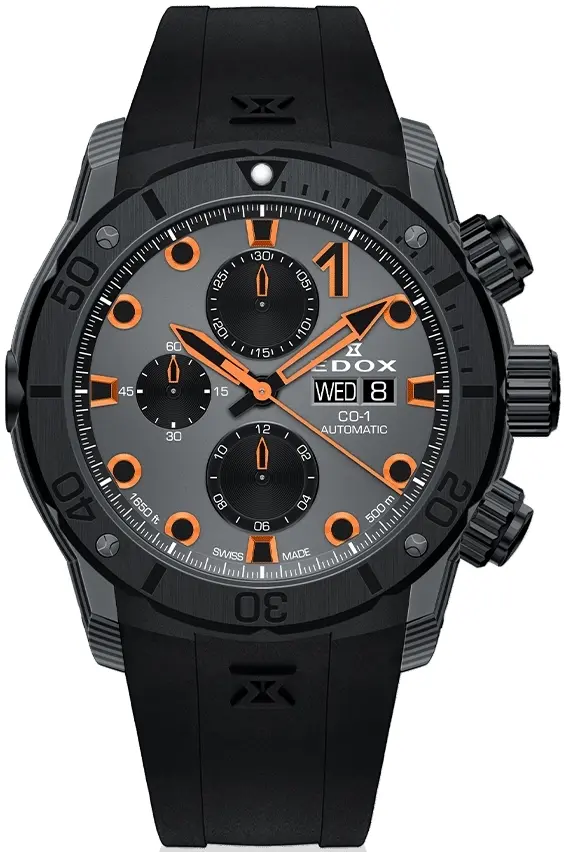 Edox Edox Herreklokke 01125-CCN-GNO CO-1 Chronograph Grå/Gummi Ø45 mm