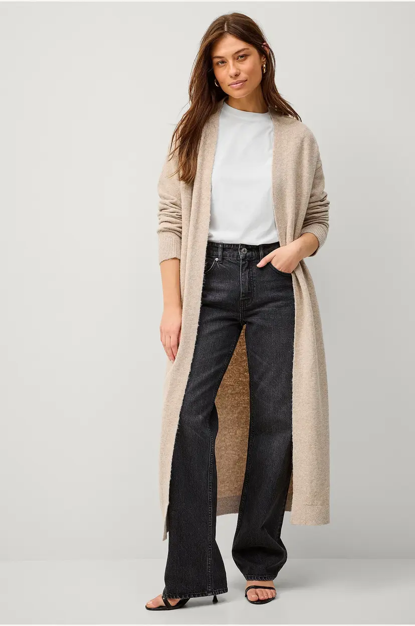 Ellos Collection Strikket maxi-cardigan - Beige