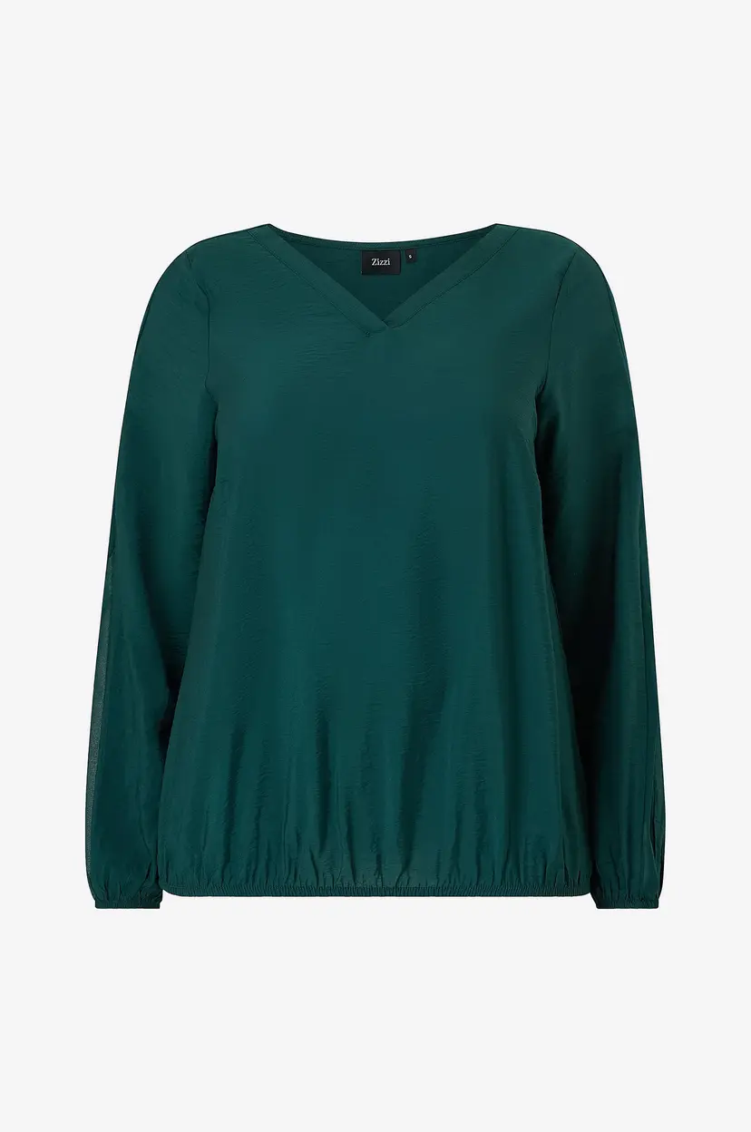 Zizzi Bluse Caerika, L/S, Shirt - Grønn