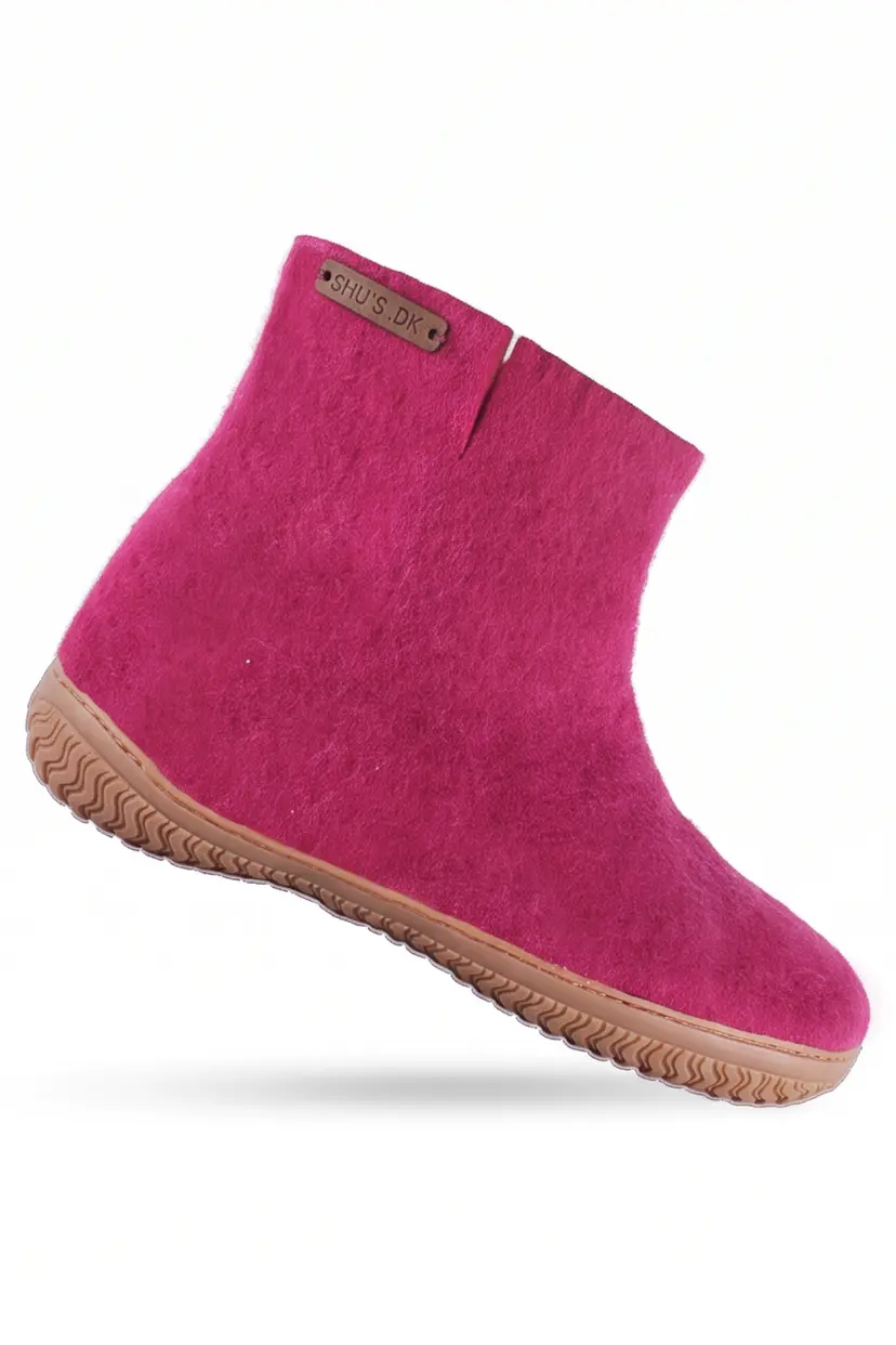 SHUS Filthjemmesko med høj skaft af 100% ren uld - Model Pink m/gummisål - 36