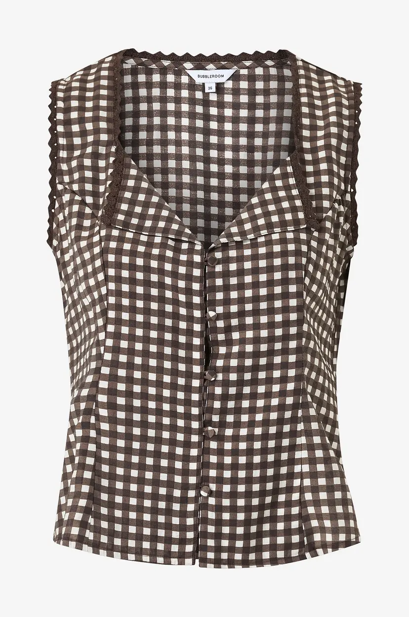 Bubbleroom Bluse Lace Detail Shaped Vest - Brun