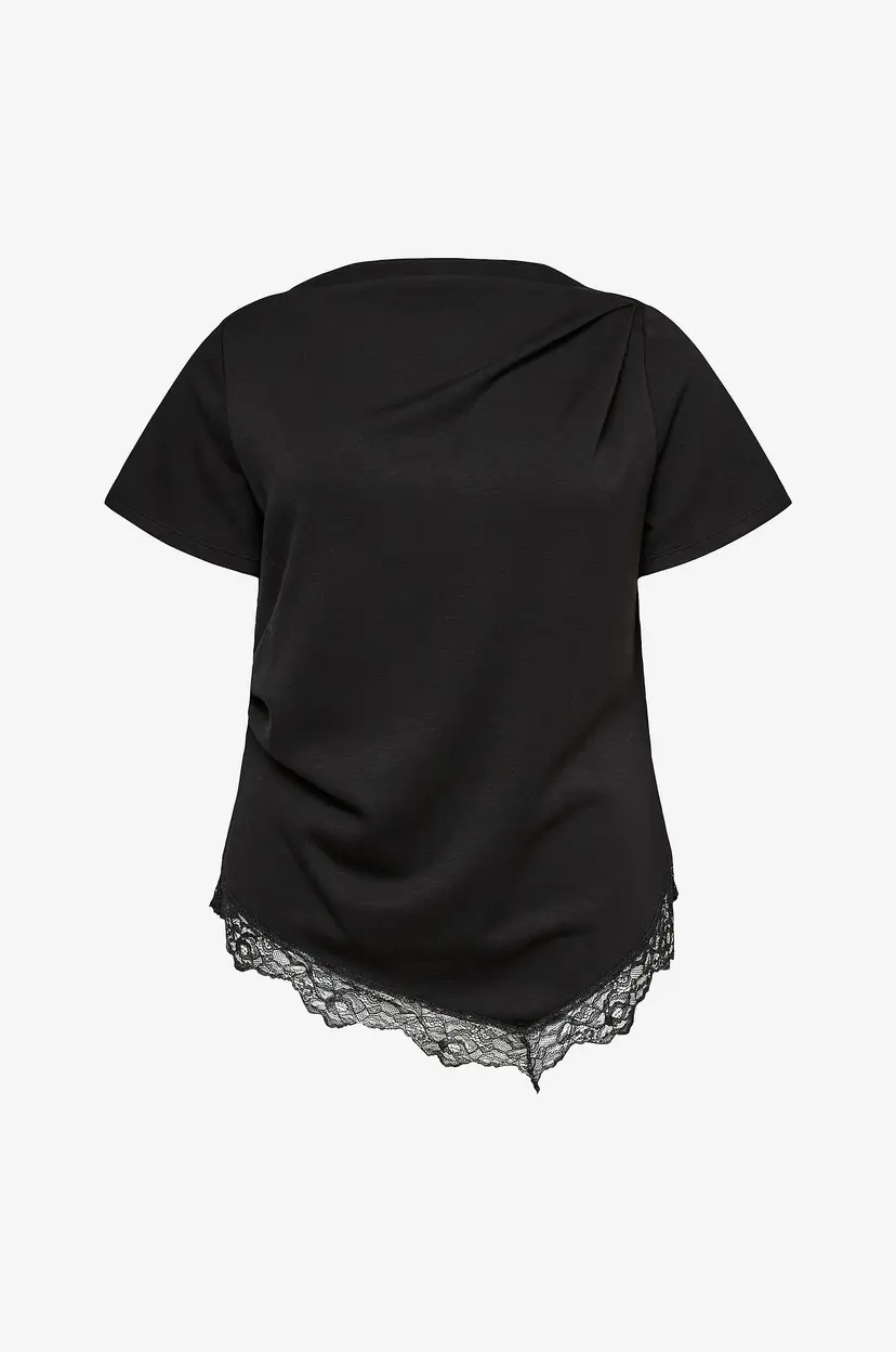 Vero Moda Curve Blondetopp Vmcnelli Ss Lace Boatneck Top Jrs C - Svart