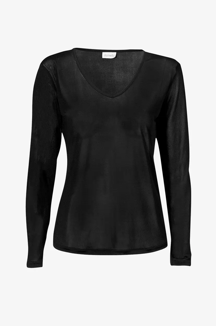 Damella Topp Long Sleeve i silke - Svart
