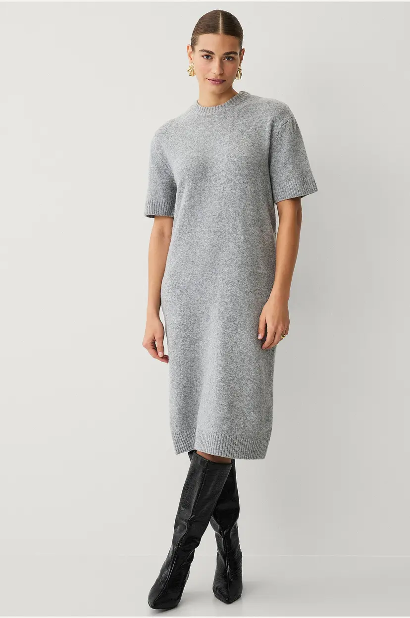 Gina Tricot Strikket T-skjortekjole - Grå