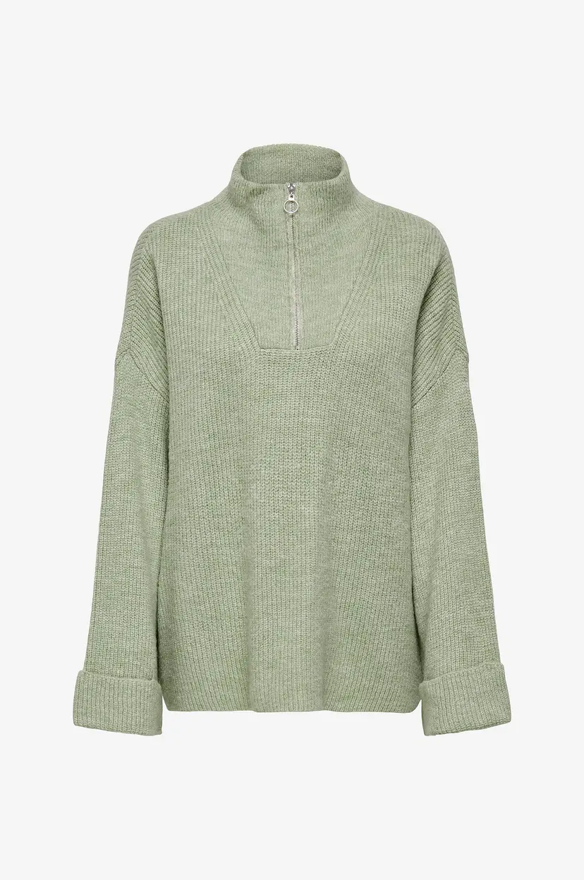 ONLY Genser onlMette LS Highneck Zip EX Knt - Grønn