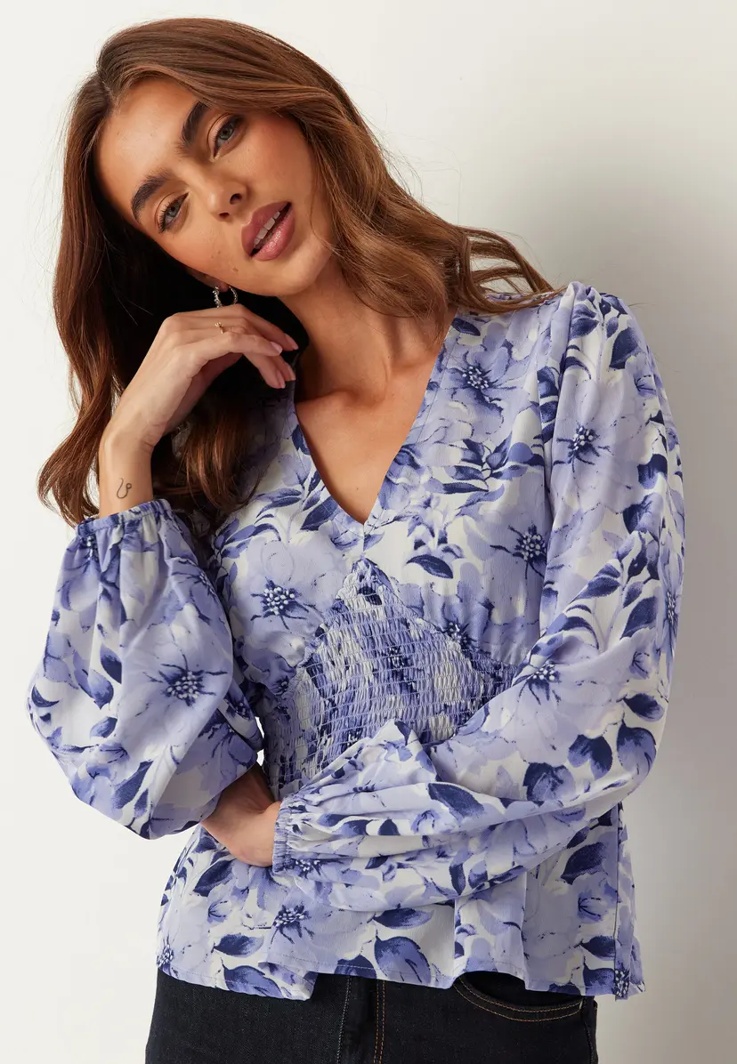 Bubbleroom V-neck Smock Blouse