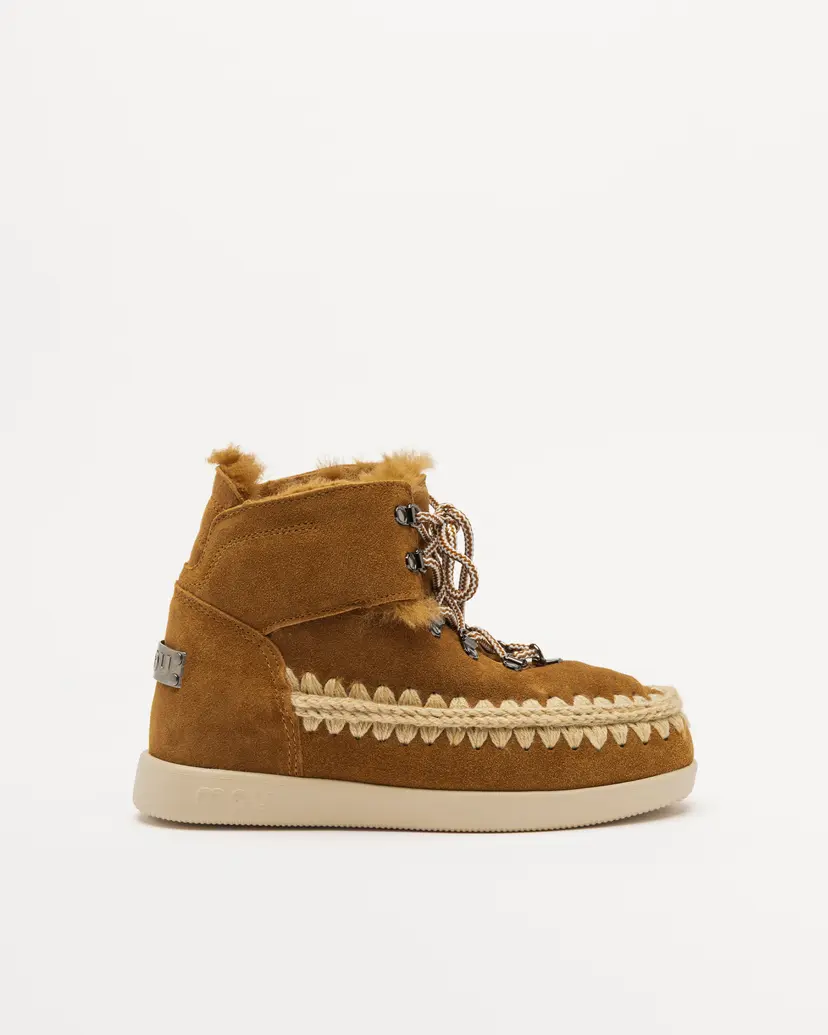 Mou Mou New Inner Wedge Hiking Lace-up Camel Ankle Boots