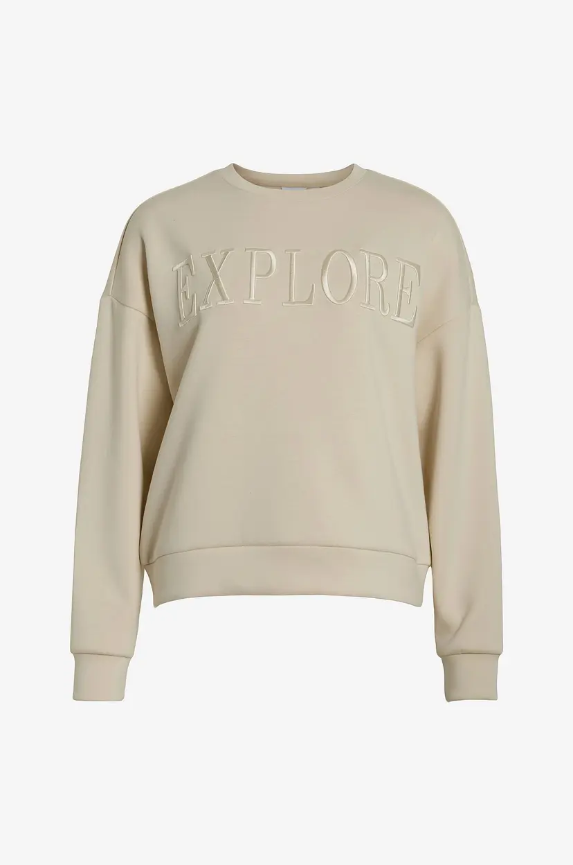 Vila Collegegenser viReflect New Emb L/S Sweat Top - Beige