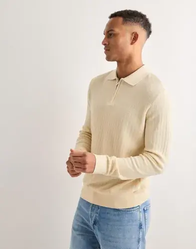 Selected Men Selected Men Slhcran Ls Knit Structure Half Zip Half zip Beige