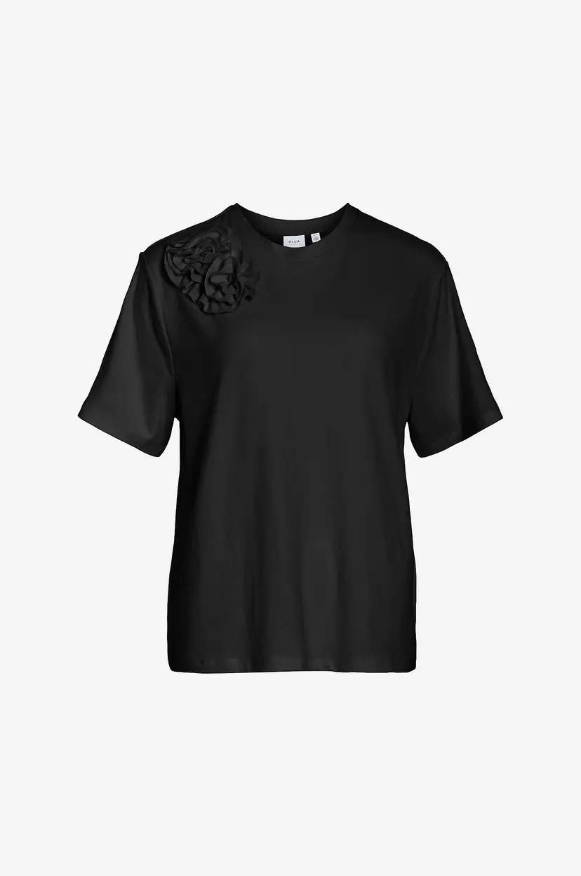 Vila Topp viNoria Flounce O-neck S/S Top - Svart