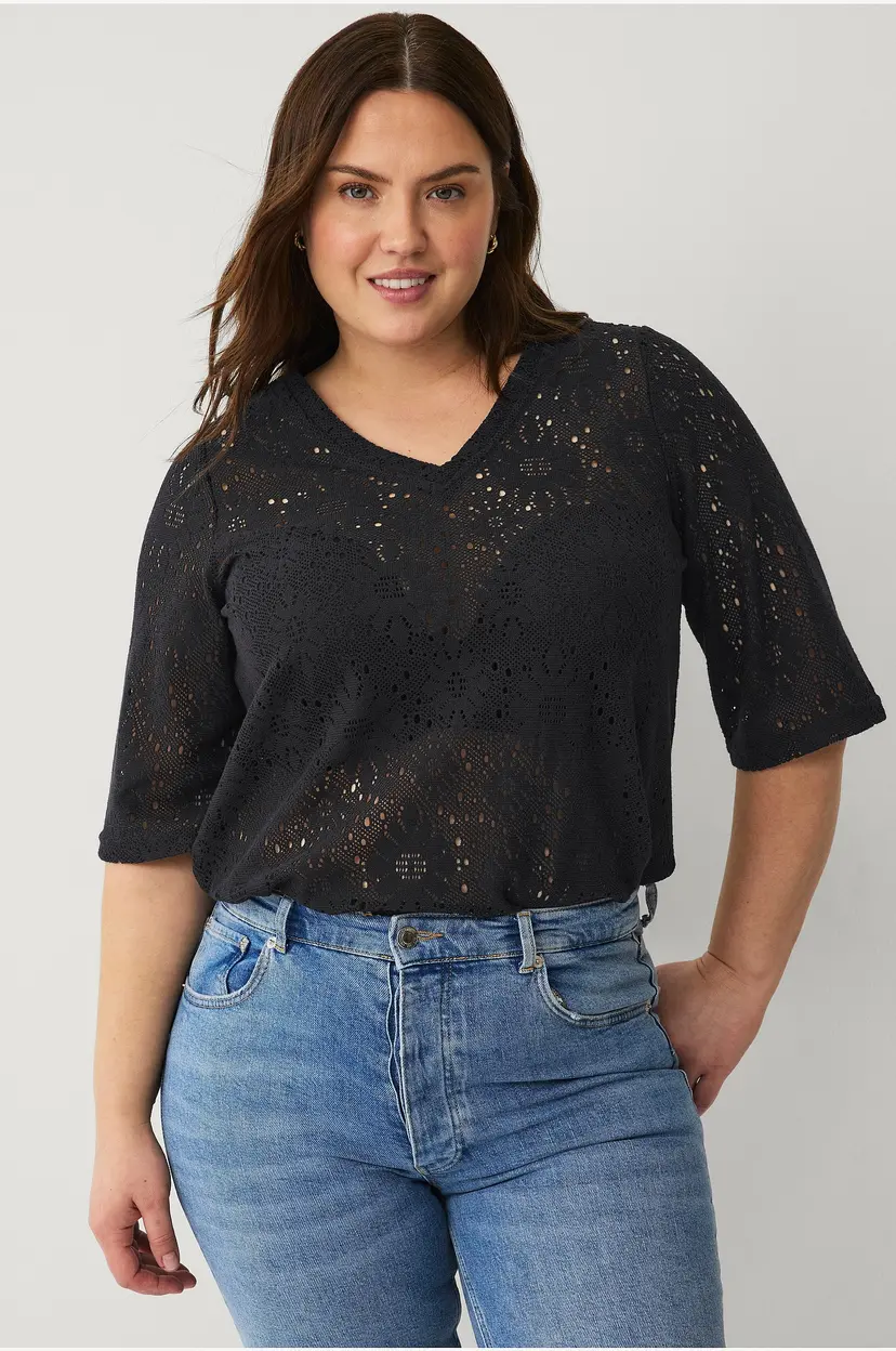 Zizzi Topp mHitta 1/2 Blouse - Svart