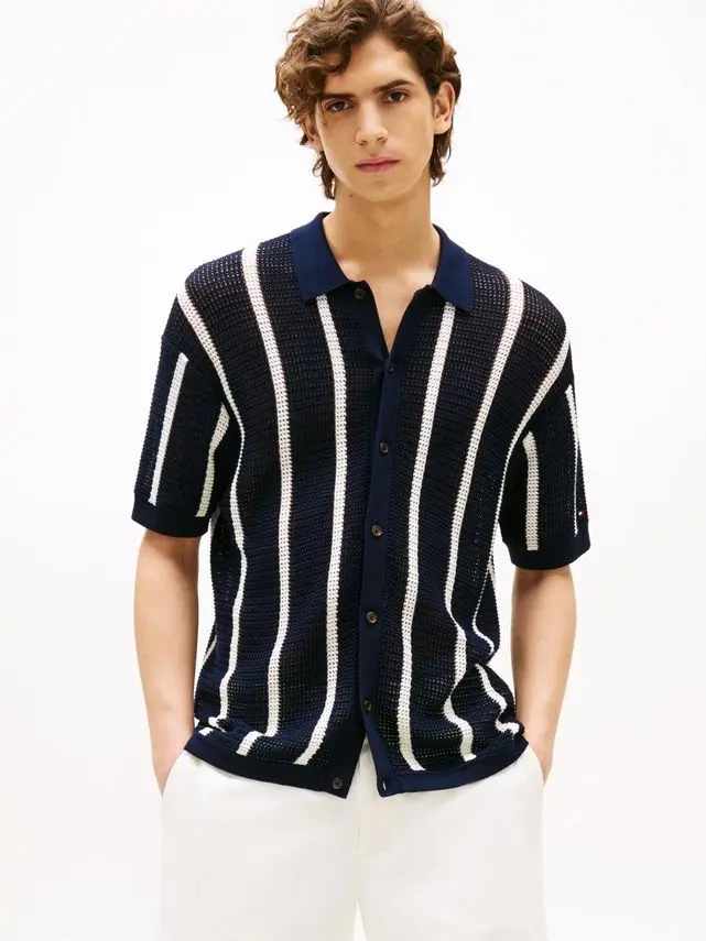 Tommy Hilfiger VERTICAL STRIPE OPEN KNIT SHIRT