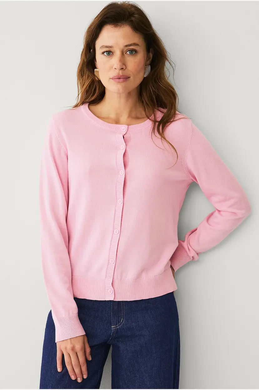 Ellos Collection Finstrikket kofte - Rosa