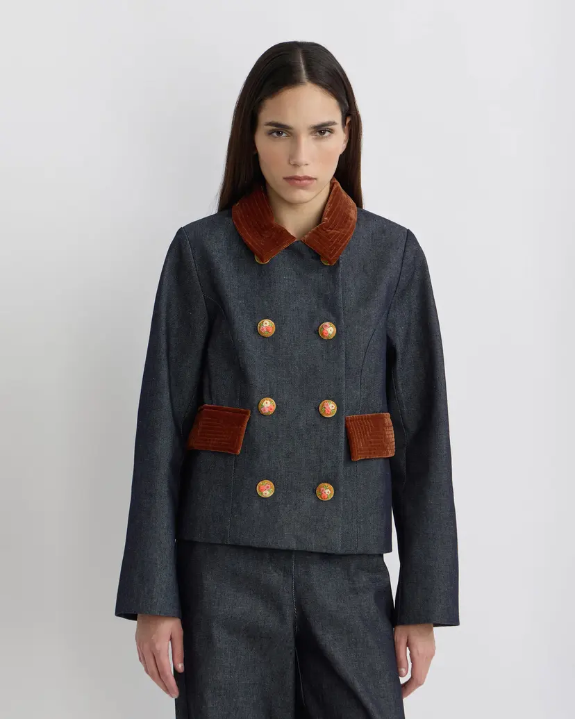 Manoush Manoush Claudi Jean Blue Double-breasted denim jacket