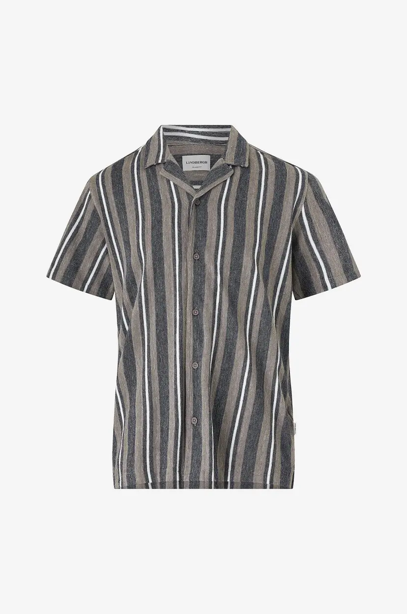 Lindbergh Skjorte Knitted Resort Collar S/S - Grå