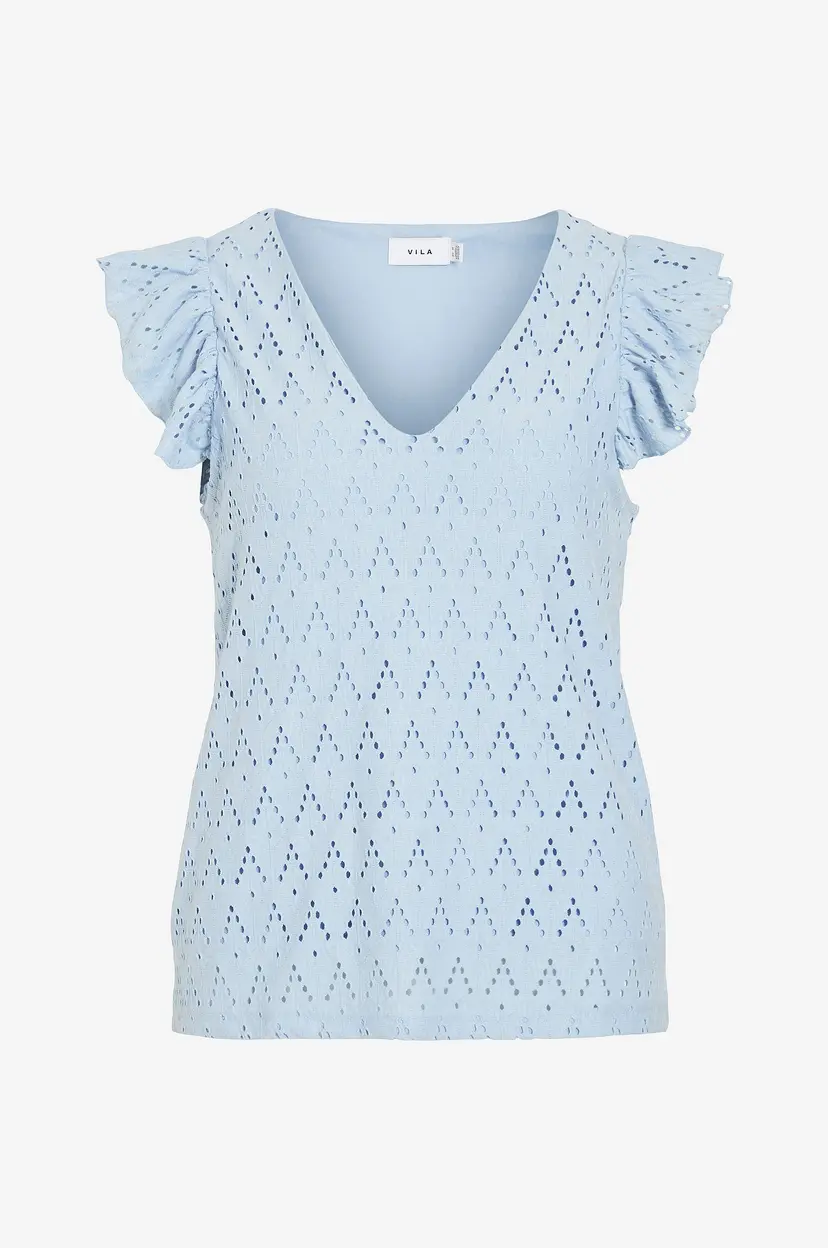 Vila Bluse viAmalina V-neck C/s Top/pb - Blå