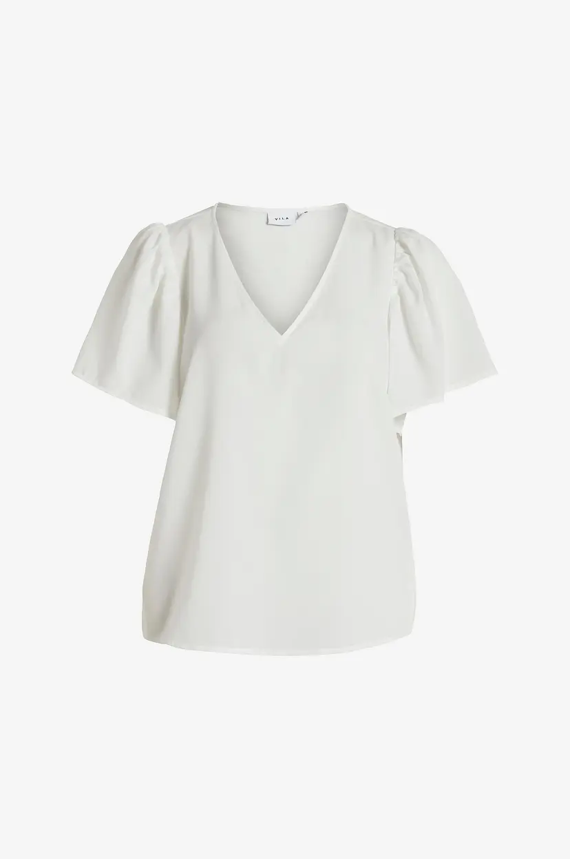 Vila Topp viMathilde S/S V-neck Flounce Top - Hvit