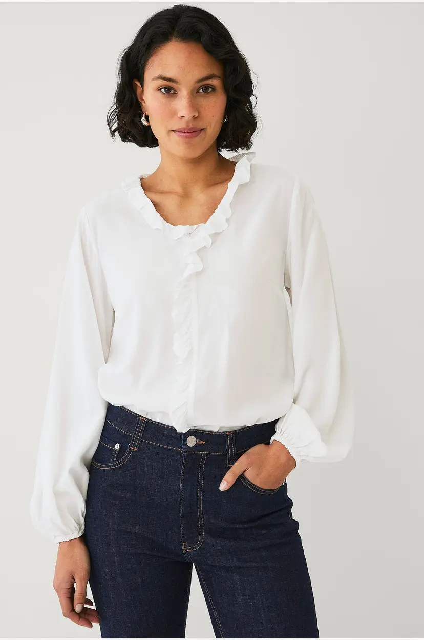 Ellos Collection Bluse med volanger - Hvit