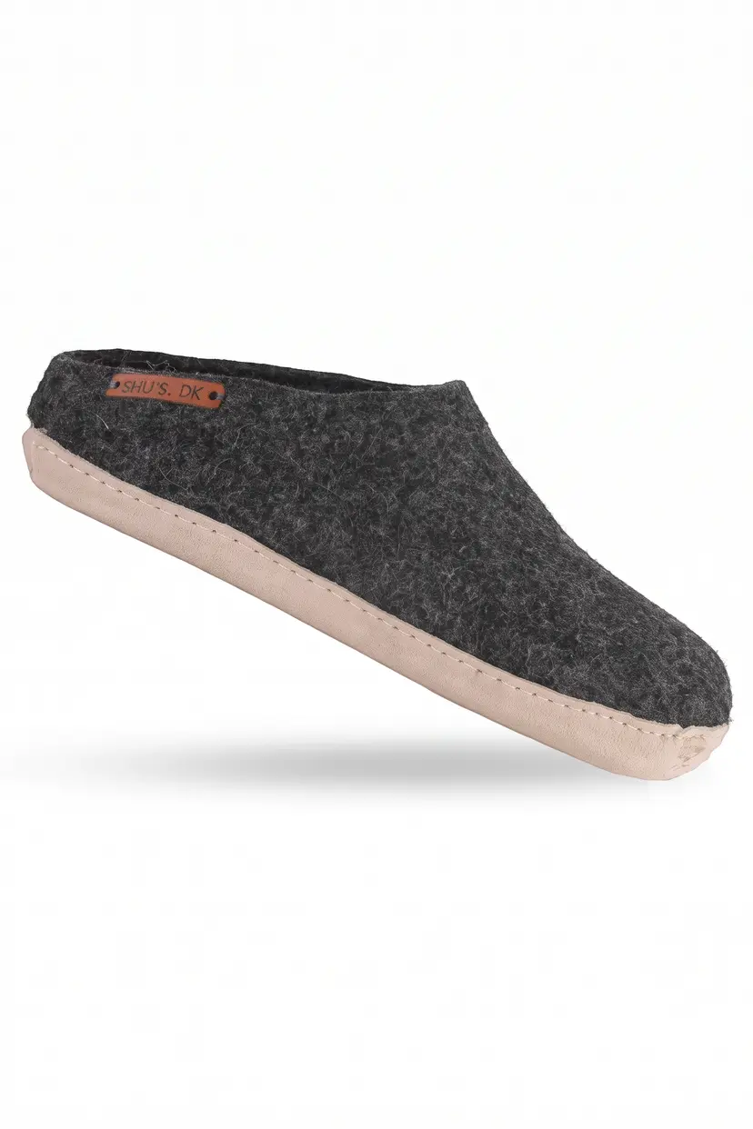SHUS Uldtøffel (100% ren uld) - Model Koks m/sål i skind - 36