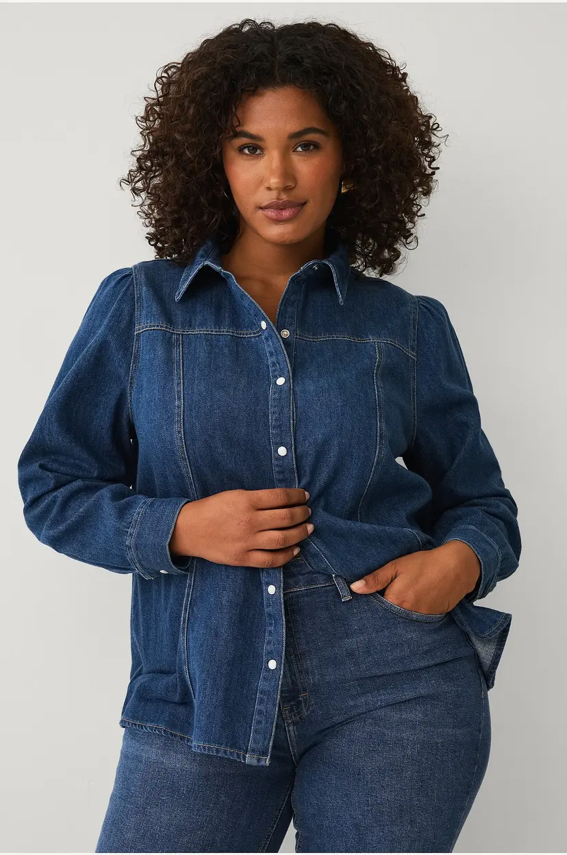 Ellos Plus collection Denimbluse med bobleermer - Blå
