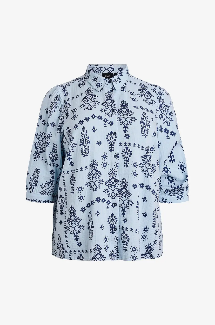 Zizzi Skjorte vViva 3/4 Shirt - Blå