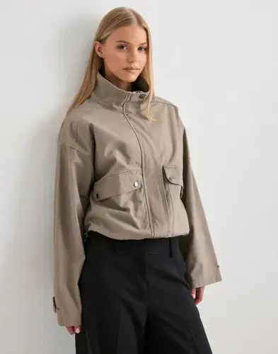 Nelly Nelly - Beige - Funnel Neck Cotton Jacket