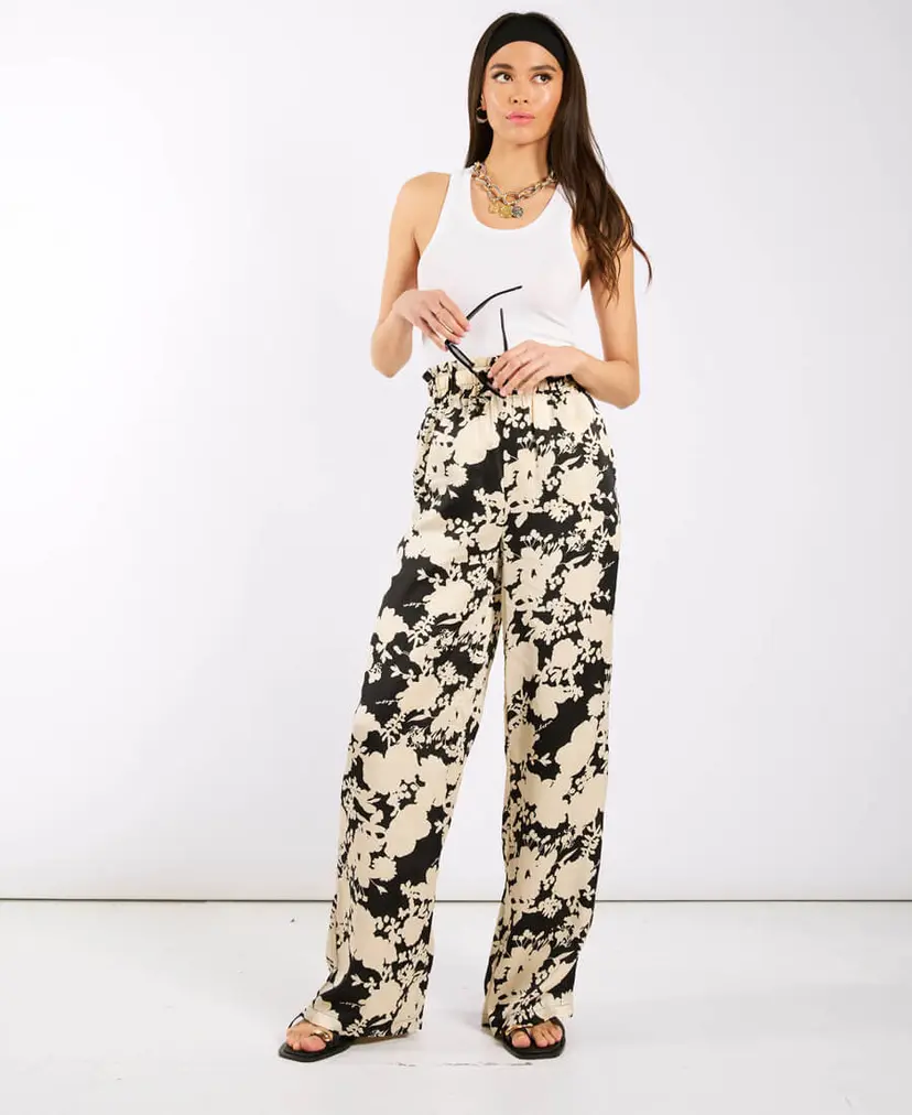 Needs No Label Black and Ivory Printed Co-ord Wide Trousers