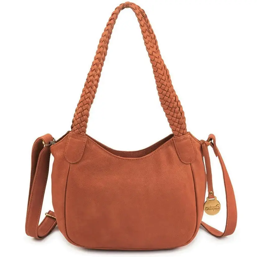Octopus Denmark Style Lucca superflot brun (kun få stk. på lager). Skøn skulder- og crossbody lædertaske m. flot flettet håndrem