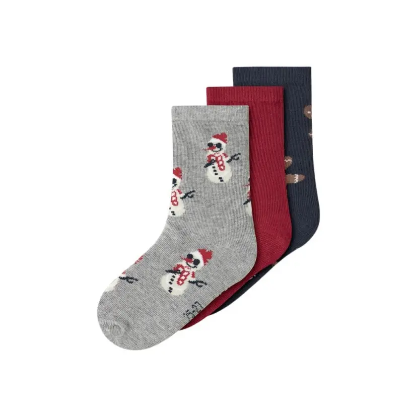 NAME IT Name It - Julesokker 3-pk Richristmas Grey Melange/ Jester Red