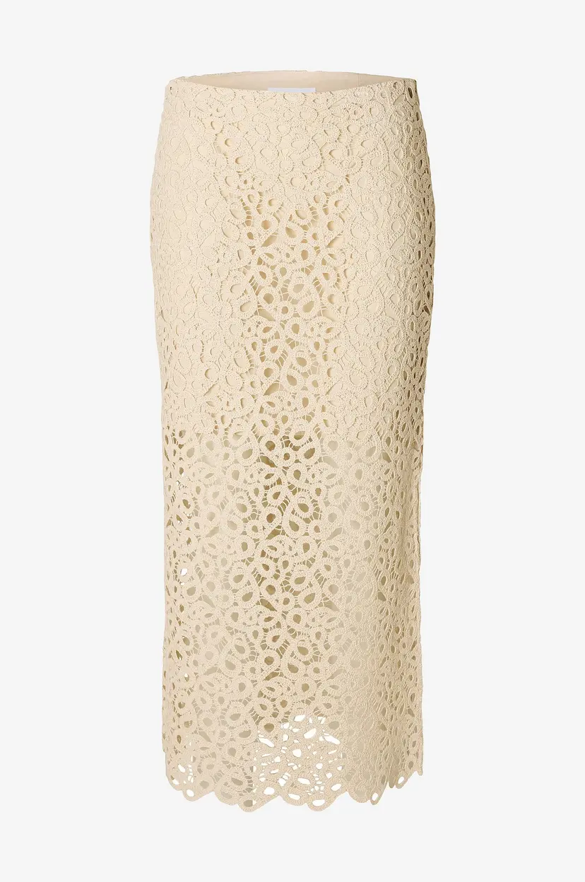 Selected Women Skjørt slfAlima HW Midi Crochet Skirt - Beige