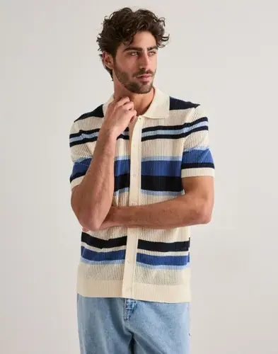 GANT Gant Striped Texture Polo Kortermet poloskjorte Blå