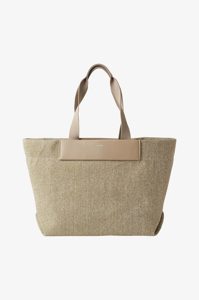 Calvin Klein Vesken CK Raffia Large Shopper - Brun