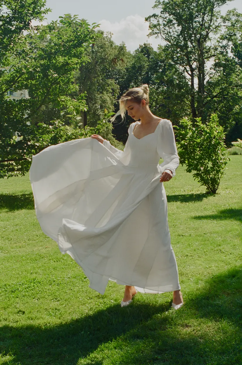 MurlongCres. Alette Maxi Dress Long Sleeves – White Bridal & Wedding Dress, XXS