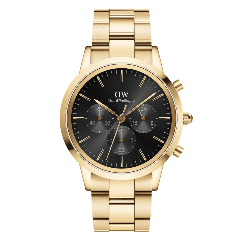 Daniel Wellington Gold 42mm Watch Iconic Chronograph Link Onyx G | DW