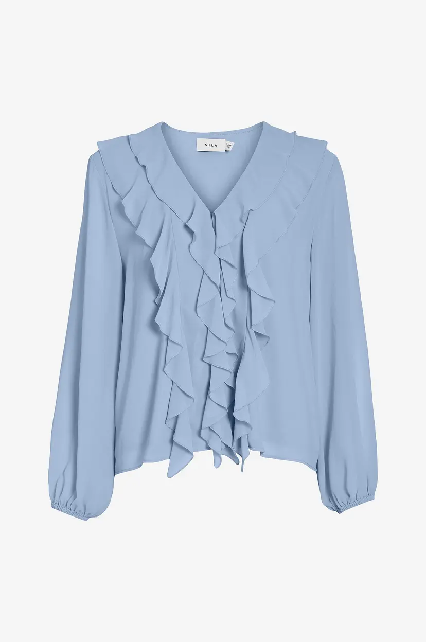 Vila Bluse viAne V-neck Frill - Blå