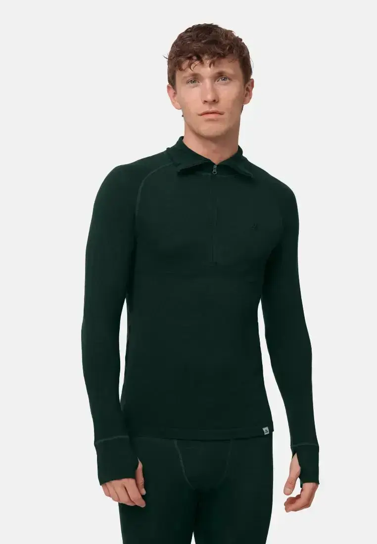 DANISH ENDURANCE DANISH ENDURANCE Merino Half-zip Skiundertrøje, Mørkegrøn, L