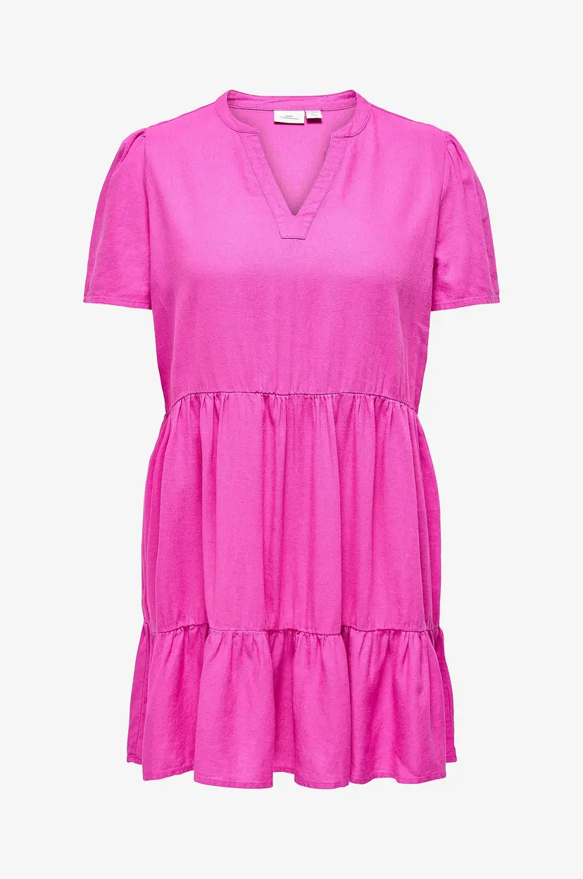 Only Carmakoma Kjole carTiri-caro S/S V-neck Lin Dress - Rosa