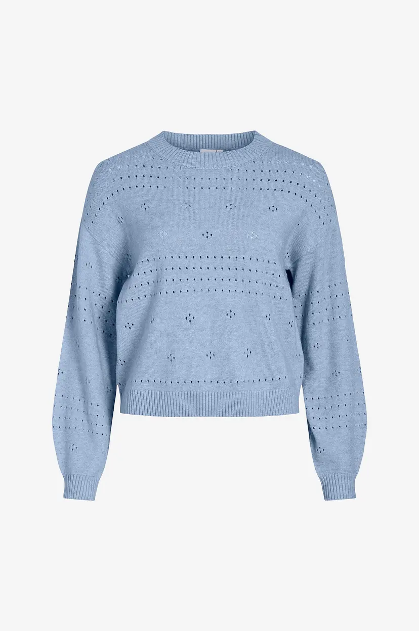 Vila Genser viRil L/S O-neck Pointelle Knit Top - Blå