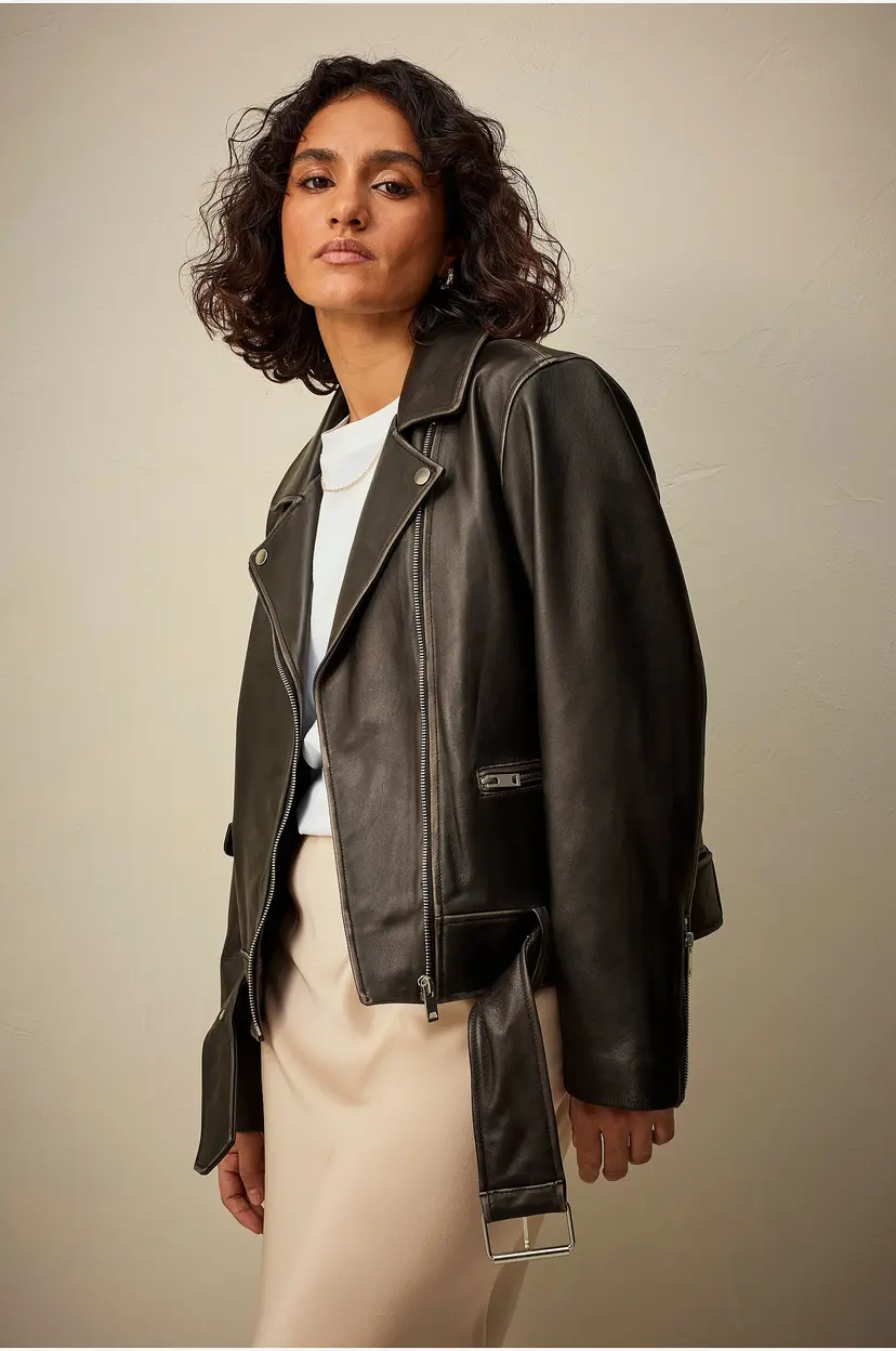 Ellos Collection Biker jakke i skinn Premium - Svart