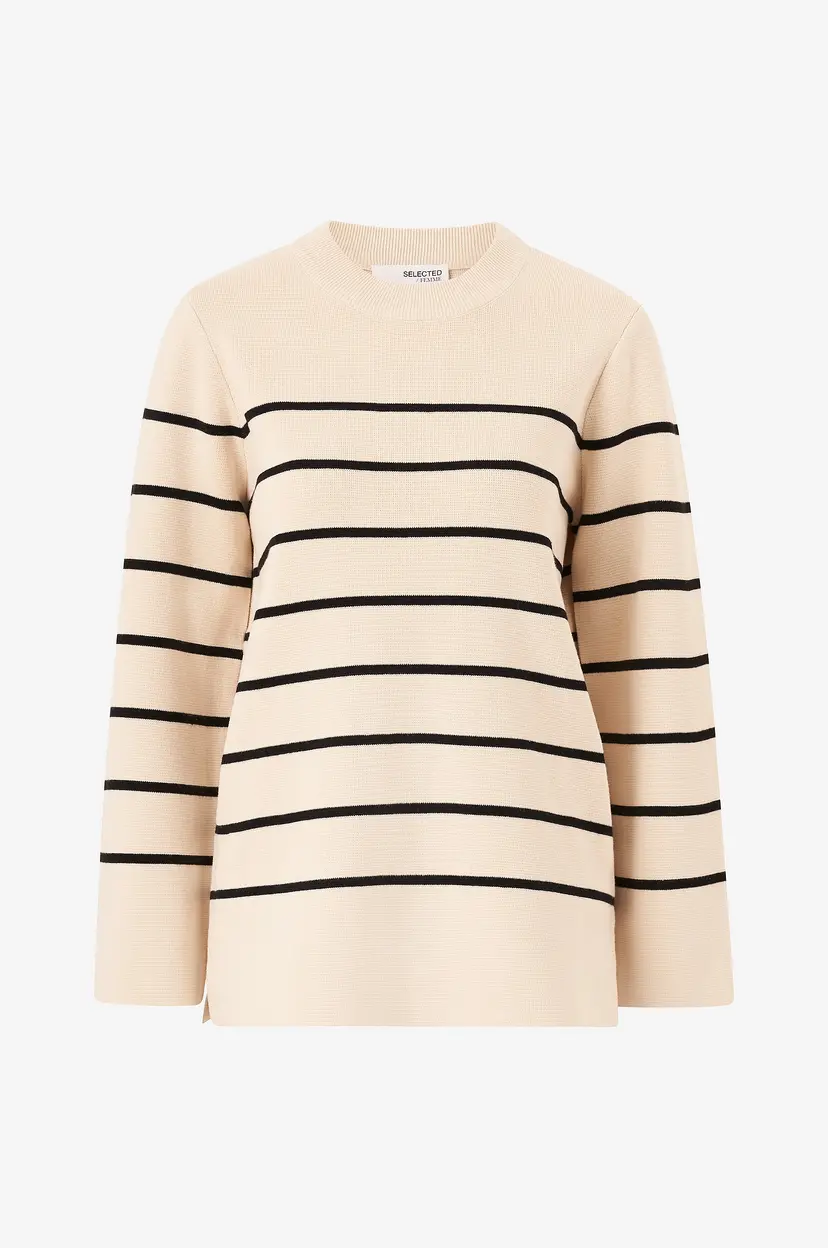 Selected Women Genser slfLiva LS Long Knit O-neck - Beige