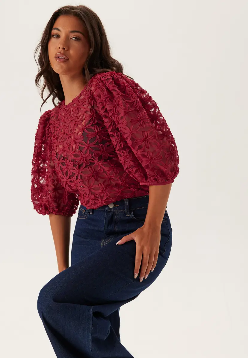 Bubbleroom 3D Flower Puff Sleeve Blouse